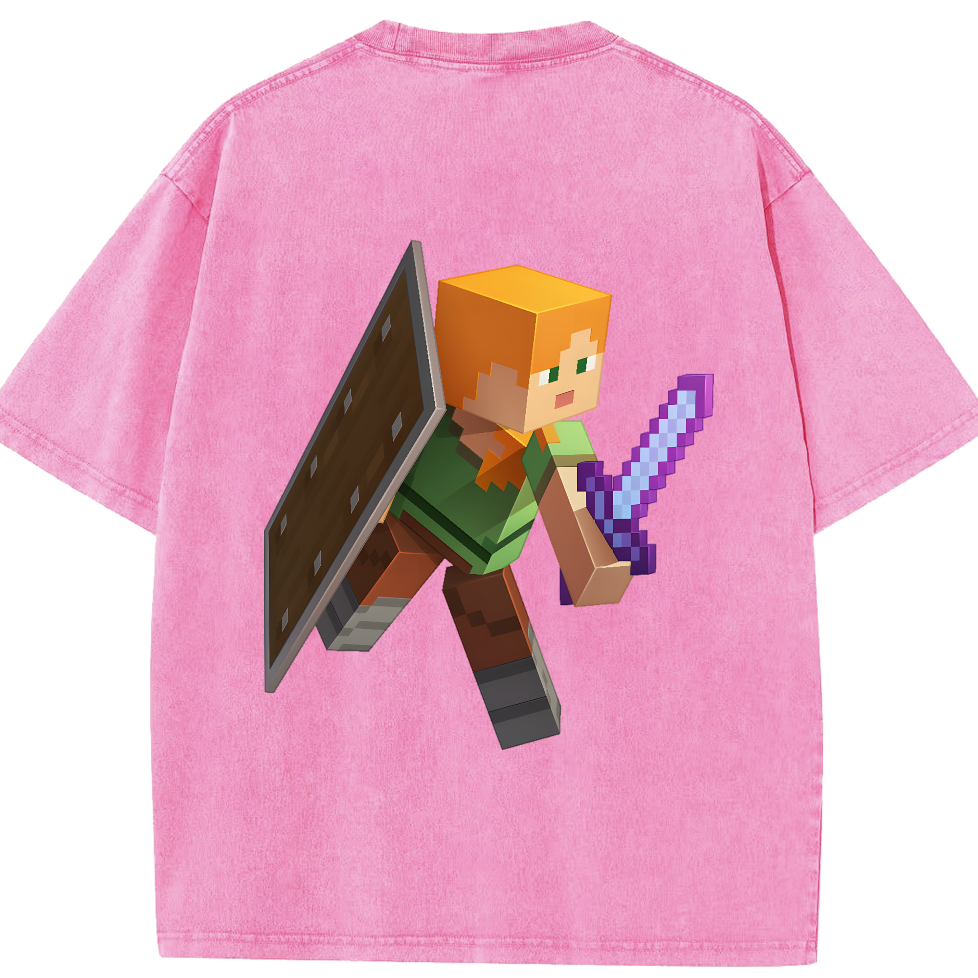 （画像用） マインクラフト ブロックの世界 Minecraft MC Block world 綿100% ヴィンテージ風 半袖Tシャツ（背面プリント）